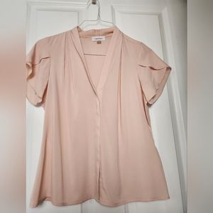 Calvin Klein Blush V neck Tulip Short sleeve Chiffon Blouse - Petite Large - EUC